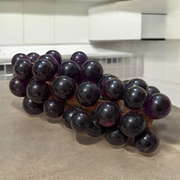 Mid-Century Modern Purple Lucite Grape Cluster with Driftwood Stem Collectible C - Picture 4 of 7